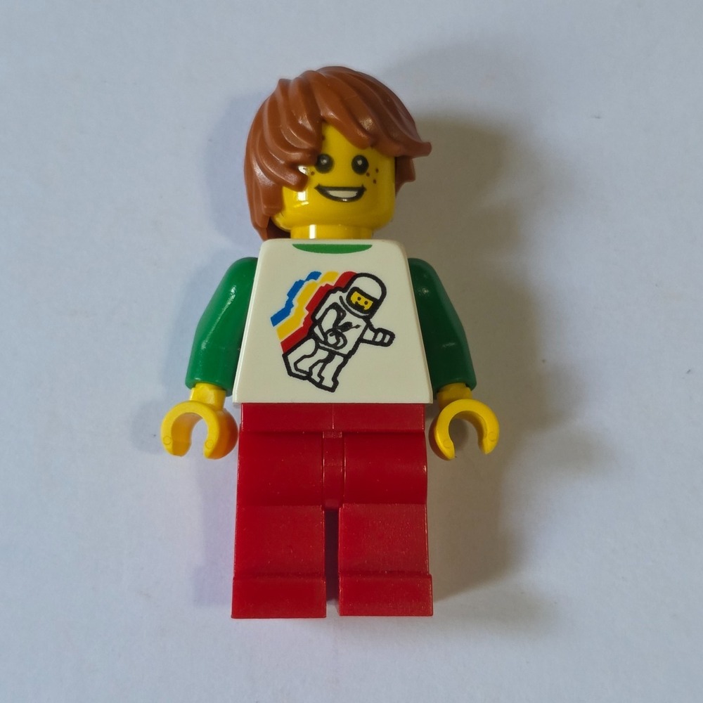 LEGO White Minifigure Boy Spaceman Green Sleeves Red Legs 1.5" Figure